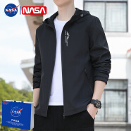 TIRE联名NASA官方外套男夏季新款男装夹克商务休闲春秋免烫抗皱上衣服 9979黑色(连帽款)不加绒 3XL（偏小，建议145-160斤）