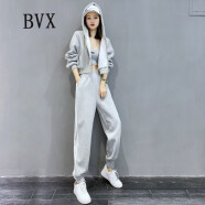 BVX春秋季女装运动套装新款欧洲站百搭洋气卫衣街头风轻奢休闲三件套 灰色 S