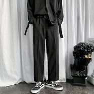 星禾莱西装裤男九分宽松垂坠感港风直筒阔腿春夏班服休闲长裤子男dk制服 黑色西裤(九分) L 109-125斤