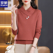 罗蒙羊毛衫女年轻妈妈秋冬新款加厚毛衣女洋气时尚宽松显瘦上衣保暖 山枣红 XL (建议110-120斤)
