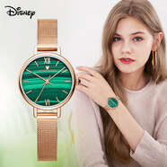迪士尼（Disney）手表女士网带时尚个性女表绿色表盘热门淑女腕表防水礼物腕表小绿表生日 黑色