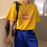 UYUK胖子大码夏季2024橘色短袖T恤男小众设计感美式高街衣服夏 黄色 4XL