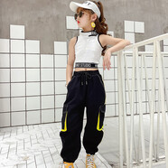 蒙迪女童夏装套装韩版时尚霸气韩版爵士舞服装儿童走秀女孩街舞潮上衣露脐套装女童嘻哈演出服装同装衣服洋气 白色>漂亮度假潮流好看的春天小孩子的阳光时髦 110cm>仙女运动学生新款淑女休闲洋气