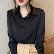 矜持范长袖白衬衫女正式大学生工作服薄款夏季韩版小众衬衣 黑色长 M 建议85-95斤