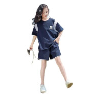 米奇丁当女童跑步套装夏季两件套外穿宽松运动套装速干女童篮球服 臧青色 110码适合身高100-110厘米
