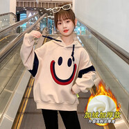 柚一杉女童卫衣秋冬新款韩版儿童衣服中大童4-12岁宽松休闲连帽加绒上衣 微笑卫衣（加绒） 150（建议身高135cm左右）
