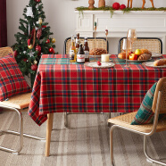 南方生活 圣诞节桌布格子北欧红色茶几布长方形餐桌布艺家用棉麻台布长桌旗 古拉斯桌布 140*200cm