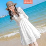知语者雪纺连衣裙女中长款2021年夏季新款女装韩版五分袖蕾丝白色气质显瘦裙子 L50909图片色 M（92-102斤）