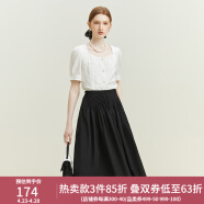 范思蓝恩23FS12019 法式a字半身裙女夏季新款风琴褶高腰伞裙 黑色 XS