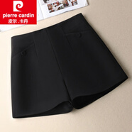 皮尔卡丹（pierre cardin）高腰毛呢阔腿短裤女2026冬季新款显瘦打底百搭小个子外穿靴裤女装 黑色 26S85-95斤