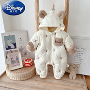 迪士尼（Disney）2023新款婴儿冬季外出服加绒可爱时尚保暖婴幼儿夹棉连体衣包衣潮 米色 pf136 66