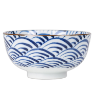 波佐见烧 日本进口青花陶瓷青海波纹拉面泡面碗圆形釉下彩家用日式大汤碗饭碗餐具单个 A1青海波中面碗14cm