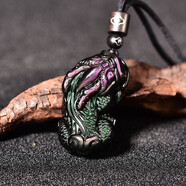 添祥 天然黑曜石 彩虹眼黑曜石 貔貅吊坠 霸王貔貅吞财兽只进不出 男女款项链 附鉴定证书 珠链款 39.8*22.8*15.6mm