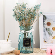 盛世泰堡 北欧玻璃花瓶插花瓶干花满天星仿真花水培植物容器小花瓶客厅新年装饰摆件 天蓝色18cm