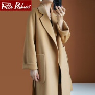 Fitti Pahris品牌羊绒大衣女冬季新款中长款高端羊毛百搭系带直筒双面毛呢外套 驼色 M（推荐118-128斤）
