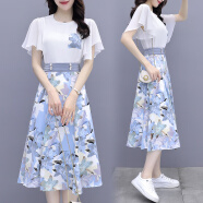 欧迪惠法式连衣裙女装2024年夏季新款小香风套装裙新中式刺绣雪纺裙子女 430蓝色 S