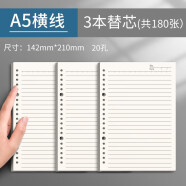 慢作 活页本外壳活页笔记本子活页夹替芯网格本方格纸康奈尔笔记本横线本活页纸活页芯纸 A5横线/3本替芯/180张
