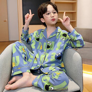 麦穗熊儿童睡衣男童春秋季纯棉薄款长袖中大童12-15岁小男孩家居服套装 41309 160 童M码身高150-160 100%纯棉