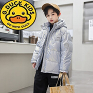 G.duck小黄鸭新款中大童儿童羽绒服男童加厚韩版洋气男孩免洗冬季短款外 银色 130cm建议55斤以内