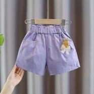女童短裤夏季薄款裤子适合2-10岁小女孩夏天穿的宽松五分裤儿童中小童款休闲中裤 紫色  110 建议身高110cm