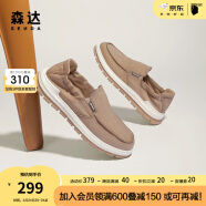 森达（SENDA）简约布鞋男秋季新商场同款透气软底一脚蹬休闲鞋1GX01BM3 杏色 39