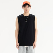 出阔无袖t恤男纯棉夏季日系潮牌宽松休闲运动健身沙滩跨栏坎肩背心男 黑色（纯色） 3XL （建议155斤-170斤）