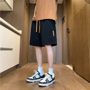 港蒂湾短裤男士夏季潮牌字母压花五分休闲裤青少年运动中裤学生夏季短裤 黑色 XL -（130-150斤左右）