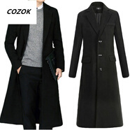 CINESSD风衣男超长款过膝毛呢子大衣青年男士韩版立领秋冬加棉保暖外套男 黑色西装领 超长款 偏小偏长 3XL