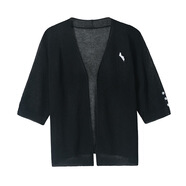 歌米拉薄外搭冰丝针织开衫女短款夏季新款中袖披肩半袖短外套空调衫 黑色 XL