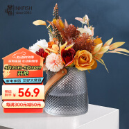 墨斗鱼玻璃花瓶北欧创意手提花篮桌面装饰摆件花束仿真花假花插花瓶