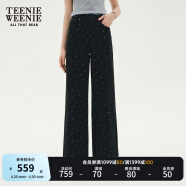 Teenie Weenie小熊牛仔裤女2024年春夏新款时尚碎花牛仔裤宽松阔腿裤长裤 黑色 160/S