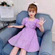 贝孩趣女童连衣裙2024年夏装网红女孩童装短袖裙子洋气六一儿童公主裙 紫色 120码(建议身高105-115厘米)