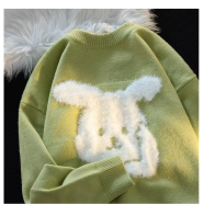 萨姆依艺术生奶甜可爱小兔子软糯毛衣女学生秋冬新款韩版宽松独特针织衫 绿色 均码