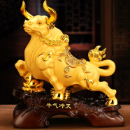 吉善缘 《运势如虹》金牛摆件 12生肖牛工艺客厅办公室装饰店铺开业礼品 12寸牛气冲天【沙金色*彩盒装】