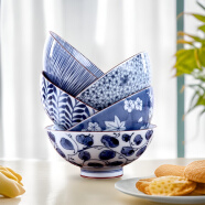 美浓烧（Mino Yaki） 【日本原装进口】美浓烧餐具陶瓷碗日式家用米饭碗餐具套装 5英寸蓝绘饭碗5件套