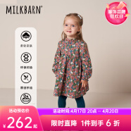 Milkbarn女童连衣裙 6月-4岁儿童公主裙宝宝外穿洋气斜纹长袖裙 墨蓝花系 80cm