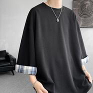 主意范（ZHUYIFAN）8XL冰丝短袖t恤男款七分袖夏季时尚男装美式重磅上衣宽松ins潮流 黑色 5XL