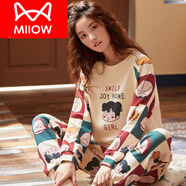 猫人（MiiOW）睡衣女春秋款纯棉长袖韩版秋冬夏季学生家居服可爱2023年新款套装 长袖长裤921 L 女：(建议体重95-110斤)