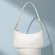 高尔夫（GOLF）单肩包女牛皮简约腋下包小众复古法棍包网红单肩百搭 米白色