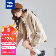 唐狮（TonLion）2023针织外套女休闲卫衣开衫连帽上衣 浅卡其 XL 