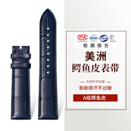 皮米A级美洲鳄鱼皮表带真皮男适用于浪琴万国积家卡地亚欧米茄手表带 蓝色带【美洲鳄】无扣 21mm