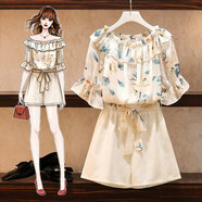 KanJoop   大码女装遮肚子雪纺衫短裤搭好的套装女夏两件套微胖女生穿搭洋气 白色 L【建议100-120斤】