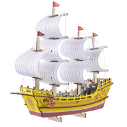 玩控 diy帆船玩具仿真3d立体拼图龙船模型木制作手工船积木质拼装模型 丝绸商船