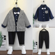 哈兜儿 男童装男宝宝小西装春装小男孩婴幼儿1衣服2小童3秋季套装4周岁 艾千鸟格西装三件套藏青色 90
