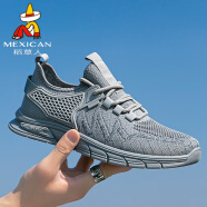 稻草人（MEXICAN）男鞋休闲鞋子男士透气飞织网布鞋男跑步运动鞋 750 PVC灰色 44 