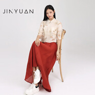 金苑新中式轻国风套装女禅意清冷感刺绣衬衫连衣裙两件套G242138 红色 S