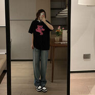 瑟空（SEKONG）2025春秋新款韩版ins复古高腰直筒牛仔裤女百搭宽松显瘦拖地裤DYD 复古高腰蓝色 XL