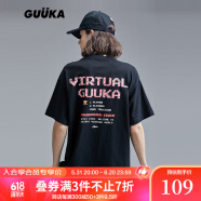 古由卡（GUUKA）潮牌像素卡通印花短袖T恤男夏新品 青少年运动学生宽松国潮T恤 黑色 S
