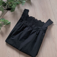 弄堂里蕾丝花边百搭 纯色肤纯棉 刺钉珠边打底背心裙无袖棉麻吊带森女 中长款黑色 单一码，建议90～150斤