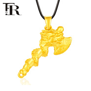 FR黄金项链吊坠斧头吊坠男女款3D硬足金999龙斧吊坠生日礼物 龙斧吊坠约2.0-2.2g+黄18K金项链